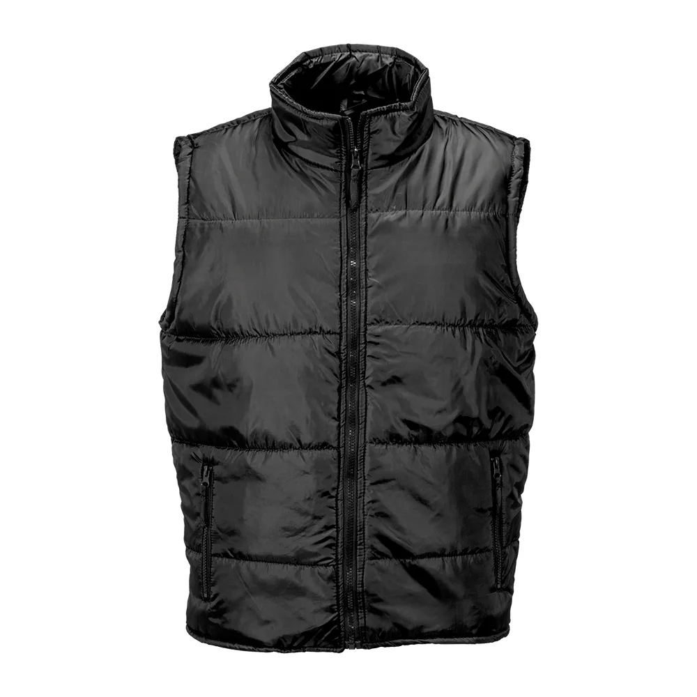 Prešívaná polyesterová vesta s podšívkou a 2 bočnými vreckami na zips. Veľkosti: S/M/L/XL/XXL