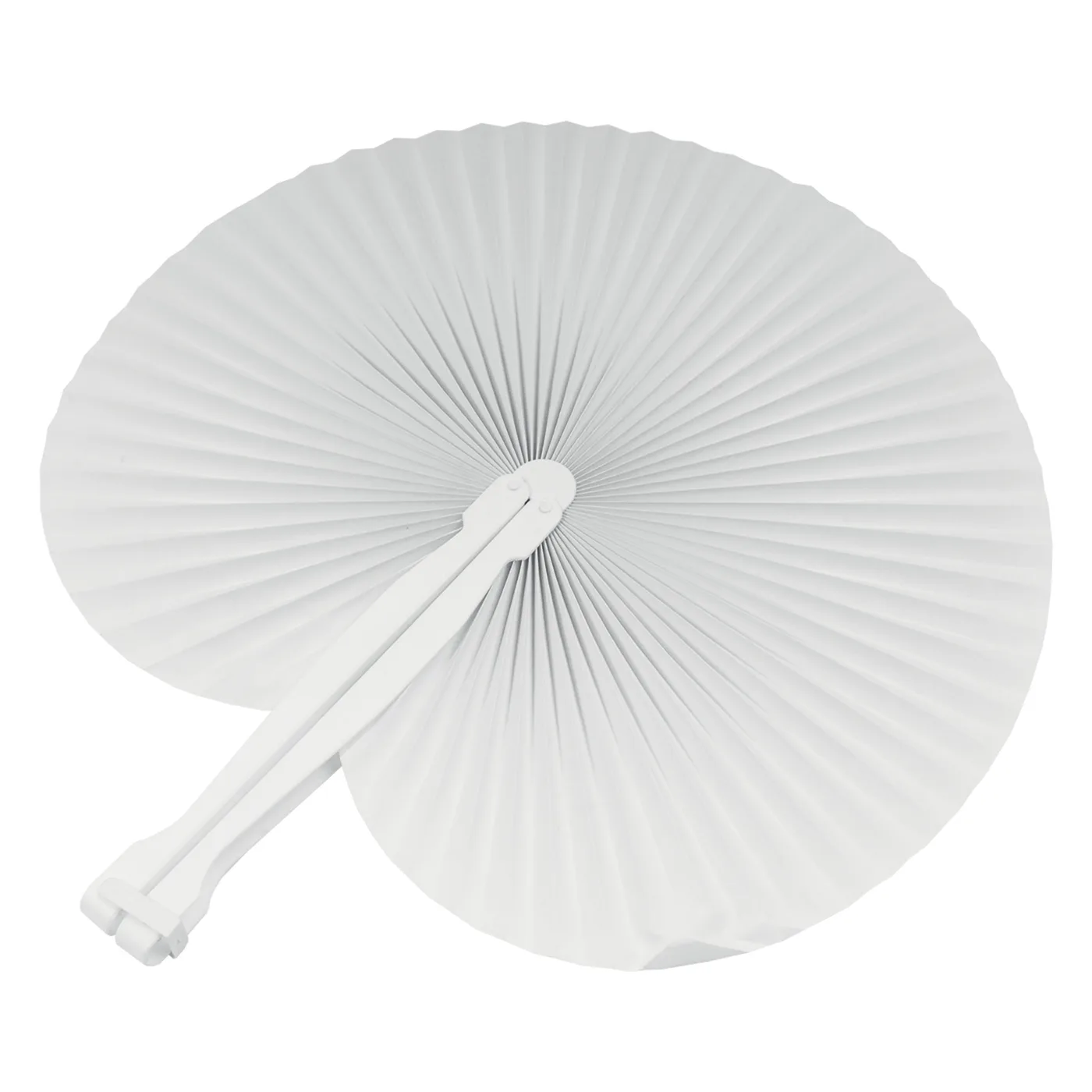 Farebný papierový vejár s bielou plastovou rúčkou, dĺžka 26 cm, priemer po otvorení 24 cm