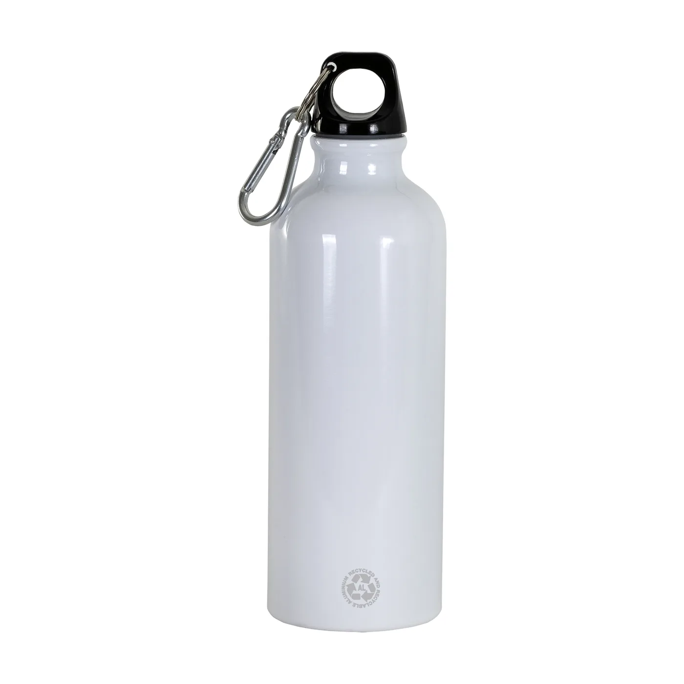 Fľaša z recyklovaného hliníka (500 ml) s plastovým viečkom a karabínou