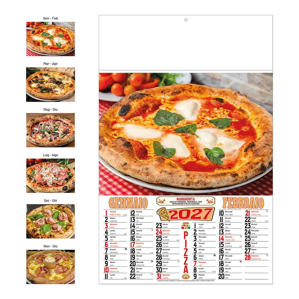 Facciamo la pizza – Nástenný kalendár 2027, mesačný, 6 ilustrovaných listov z natieraného papiera 135 g/m2