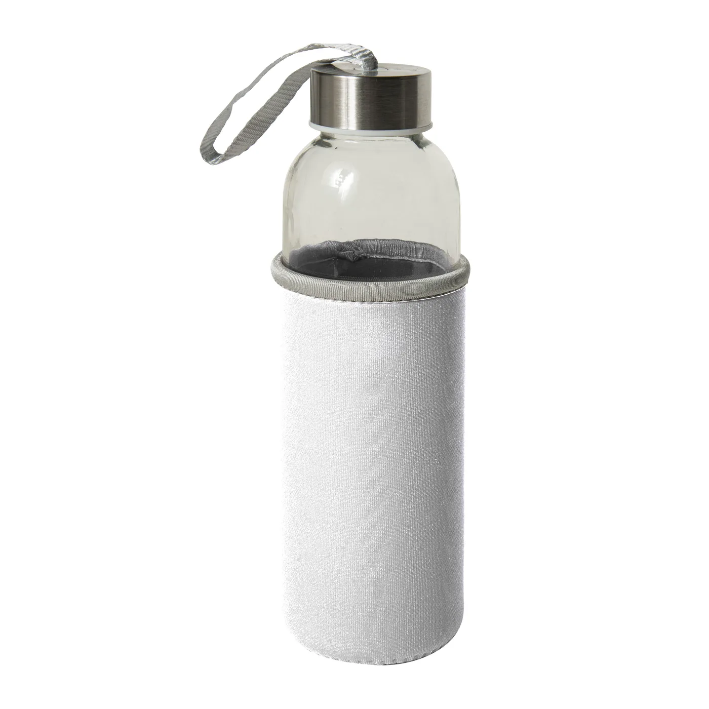 Sklenená fľaša s viečkom z nehrdzavejúcej ocele a neoprénovým obalom (500 ml)