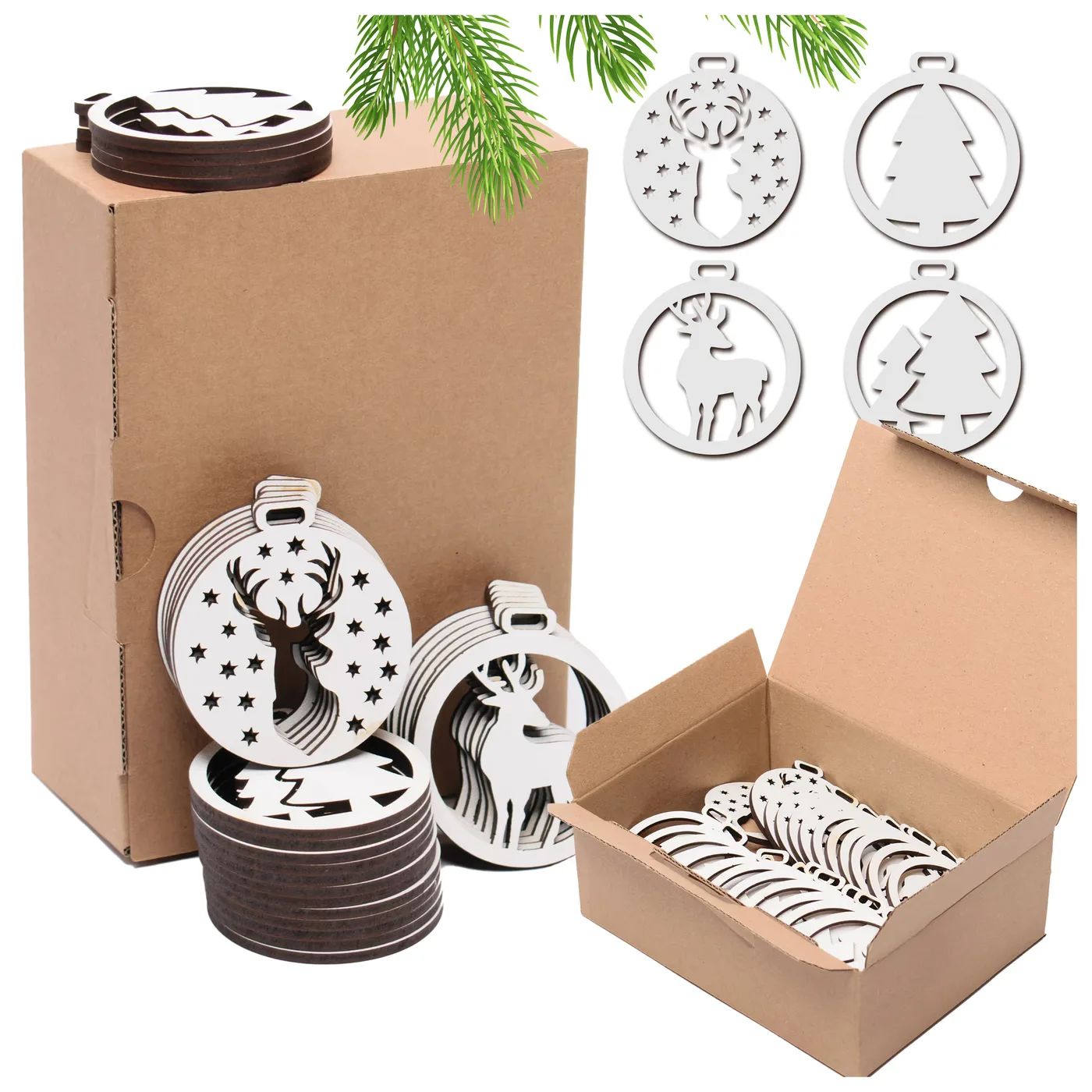 Biele drevené vianočné ozdoby – SMALL BOX