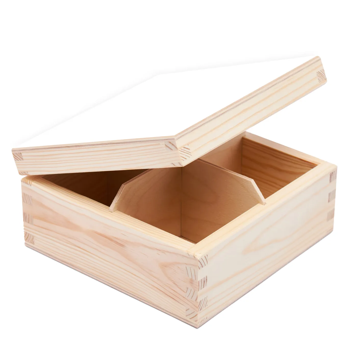 Drevená borovicová debnička s bielym HDF vrchnákom – H4 – 16,5 x 16,5 cm