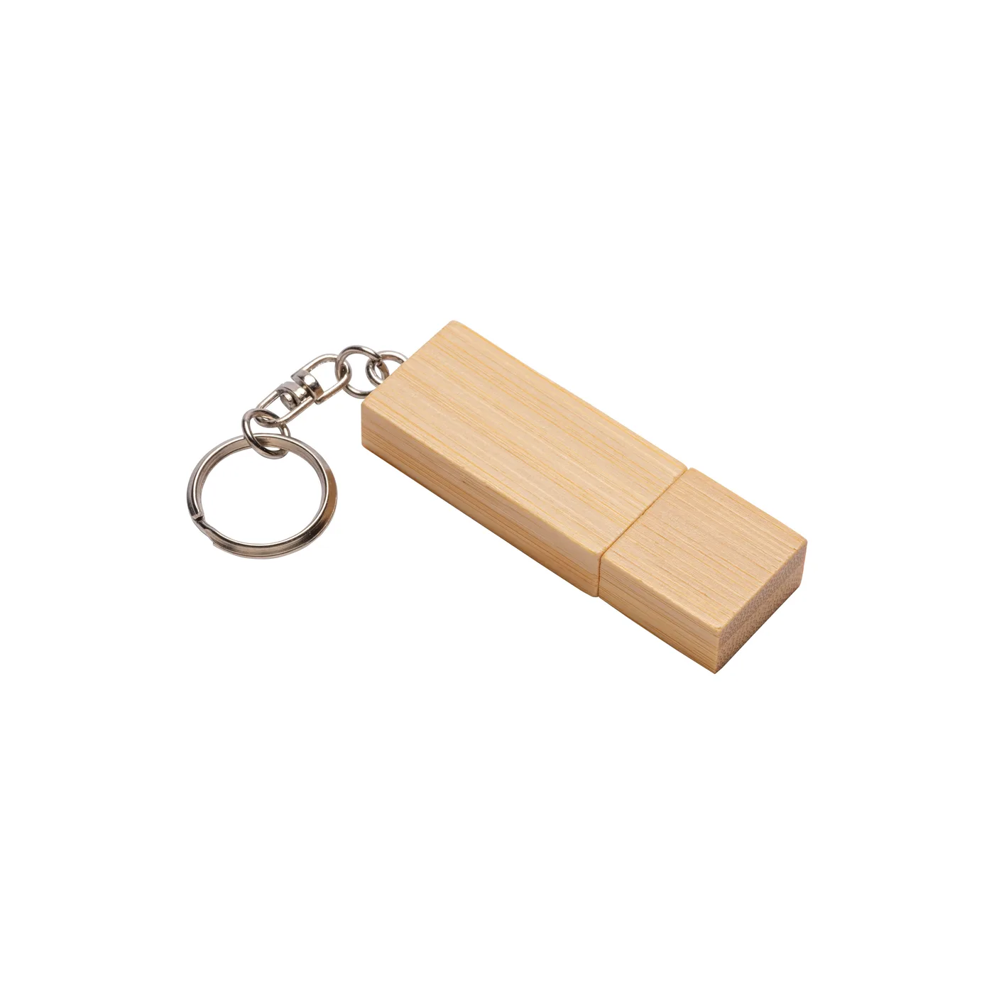 Drevený USB kľúč 4 GB s kovovým krúžkom na kľúče. Nahratie dát na požiadanie, dodanie do 2 týždňov