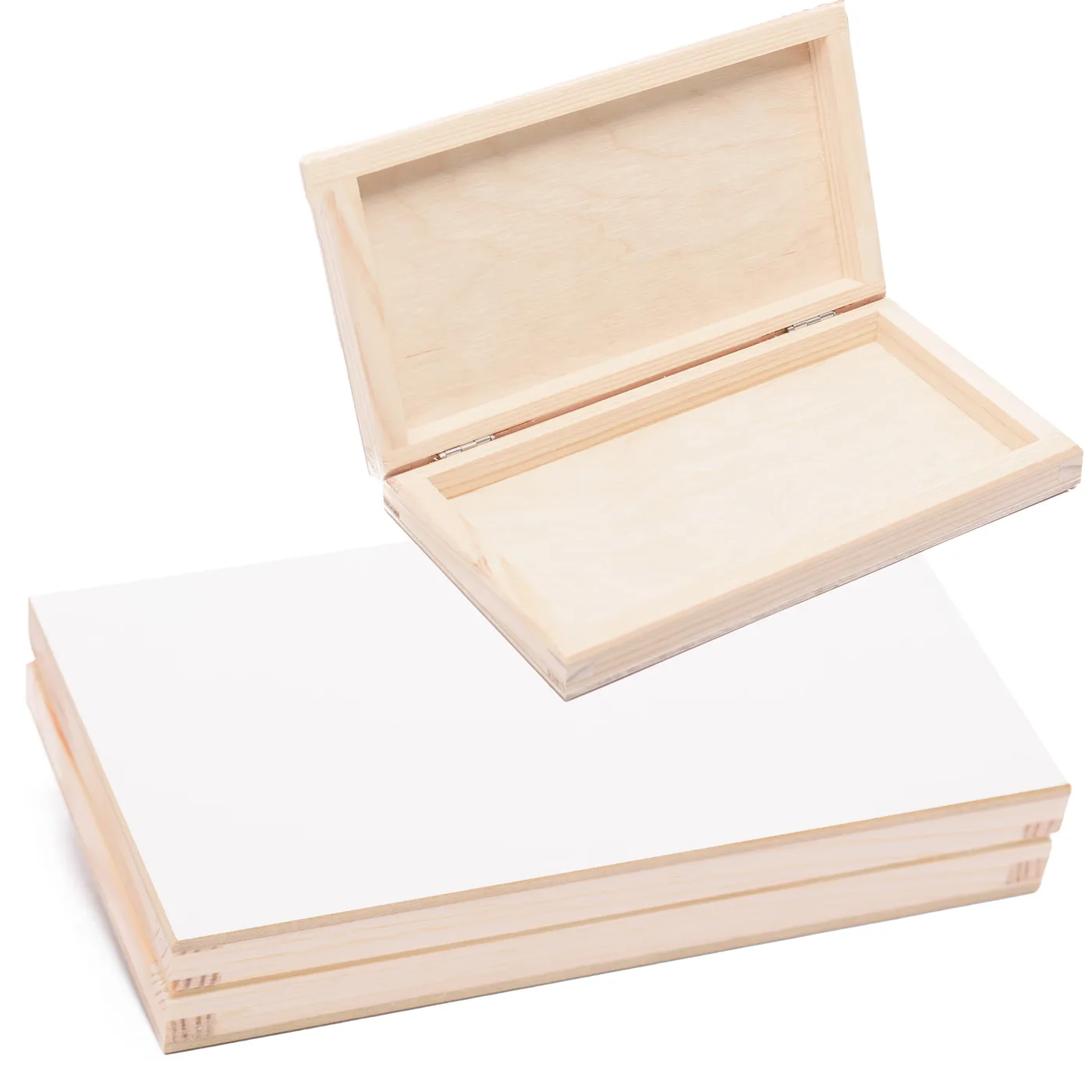 Drevená škatuľka na čokoládu s bielym HDF vrchnákom – 20,5 x 12,5 cm