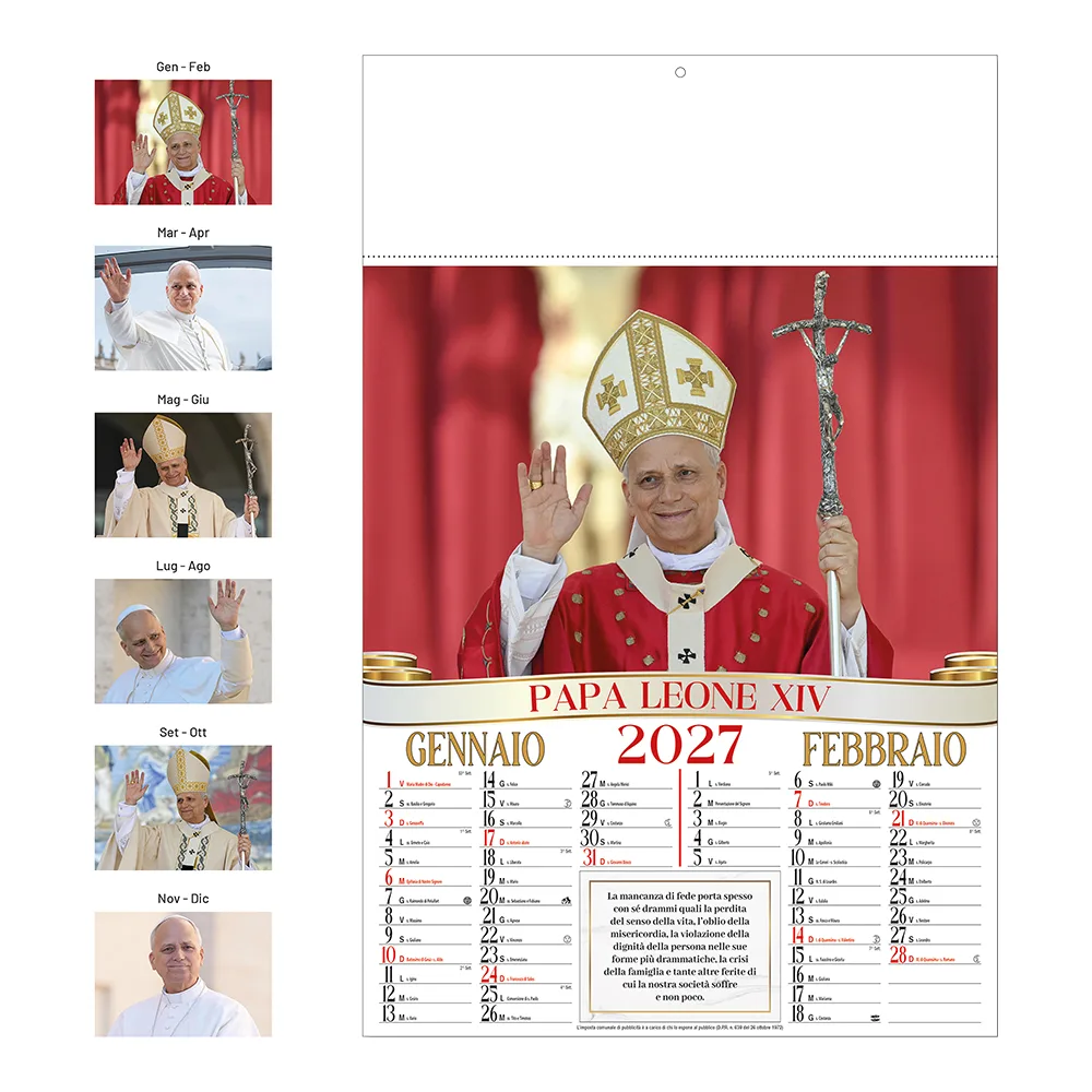 Papa Leone XIV – Nástenný kalendár 2027, mesačný, 6 ilustrovaných listov z natieraného papiera 130 g/m2