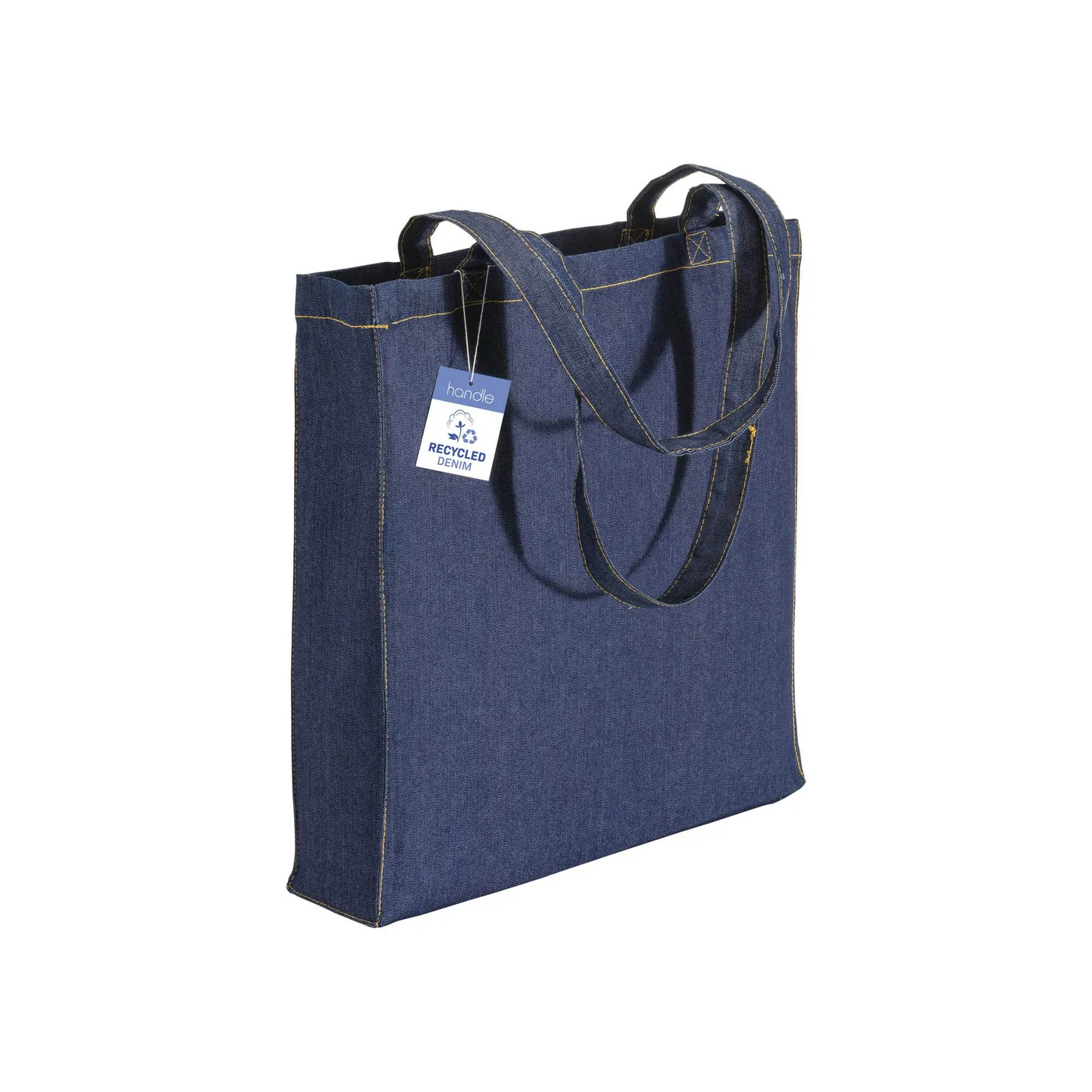 Riccione 180 – Nákupná taška z recyklovanej bavlny denim 180 g/m2, dlhé rúčky a dno