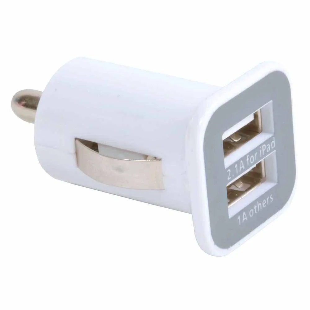 Autonabíjačka Micro USB s 2 USB portami. Vstup 12 V, výstup 5 V / 1000 mA; 5 V / 2100 mA