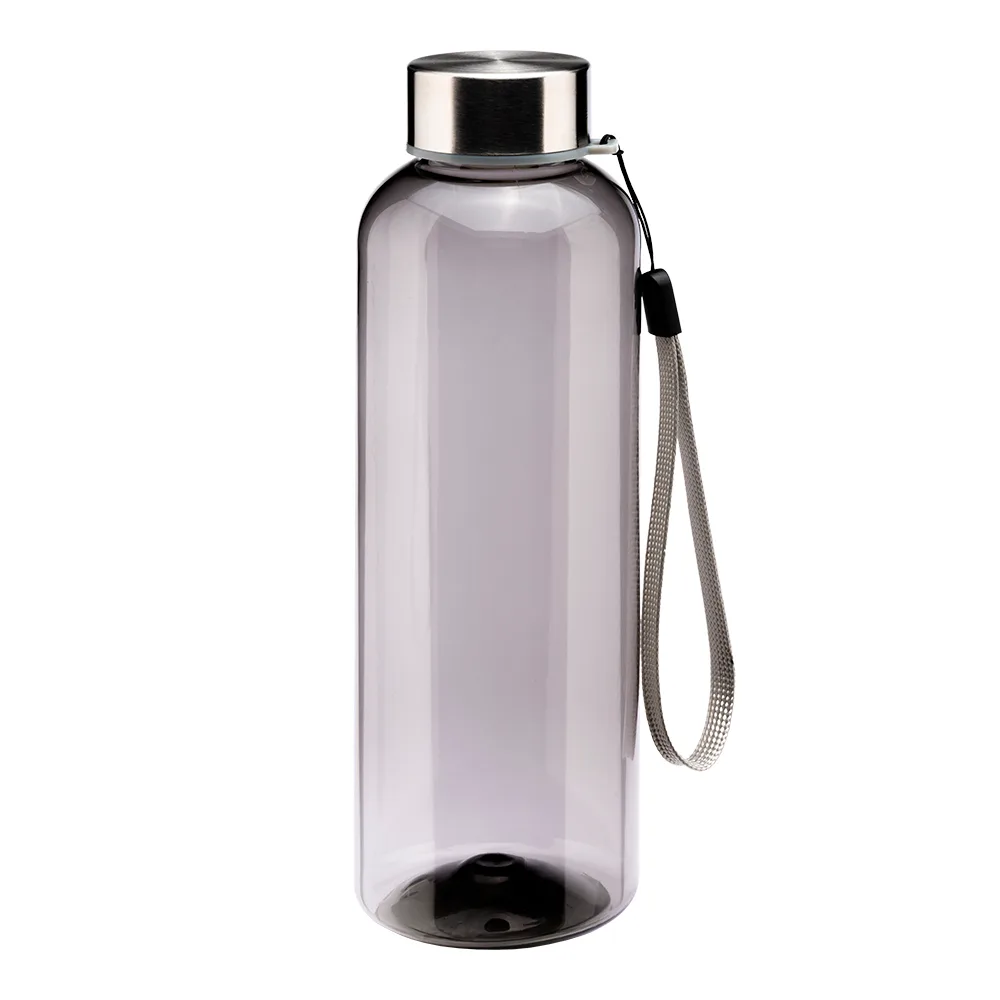 Priehľadná fľaša z recyklovaného PET 500 ml. Plastové viečko so šnúrkou