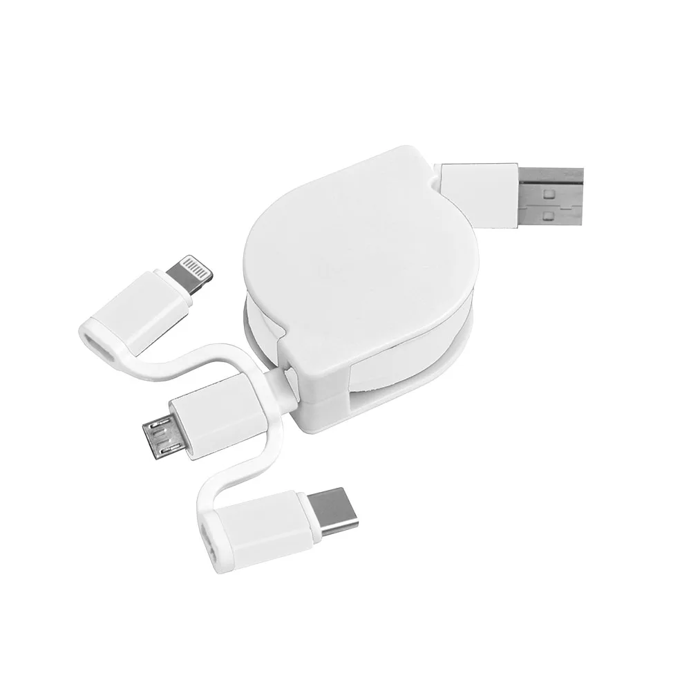 Navíjací nabíjací kábel USB, USB-C, Lightning a Micro USB