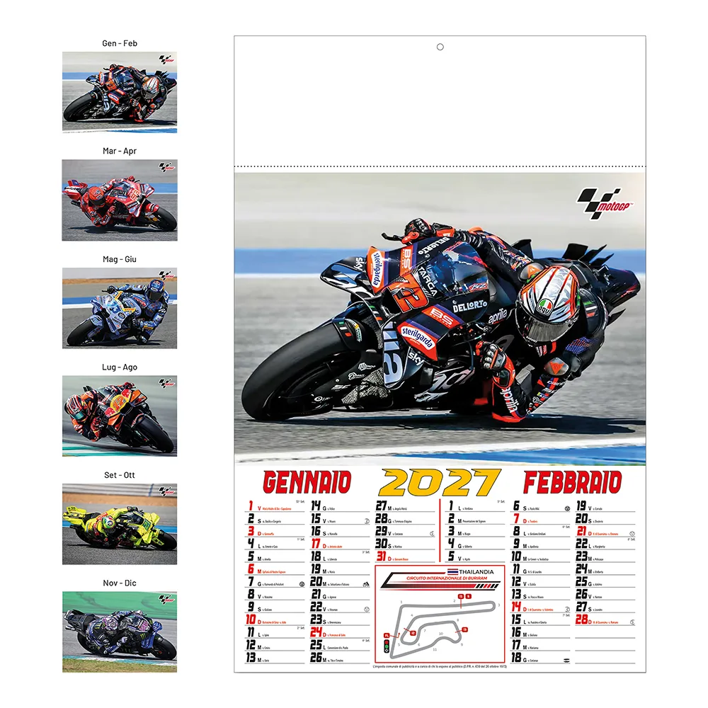 Moto mondiale – Nástenný kalendár 2027, mesačný, 6 ilustrovaných listov z natieraného papiera 130 g/m2